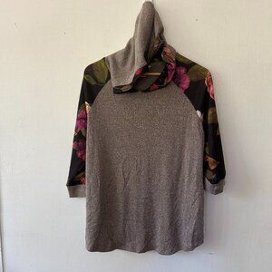 Christopher & Banks Hooded Top Womens Large Gray Floral Long Sleeve